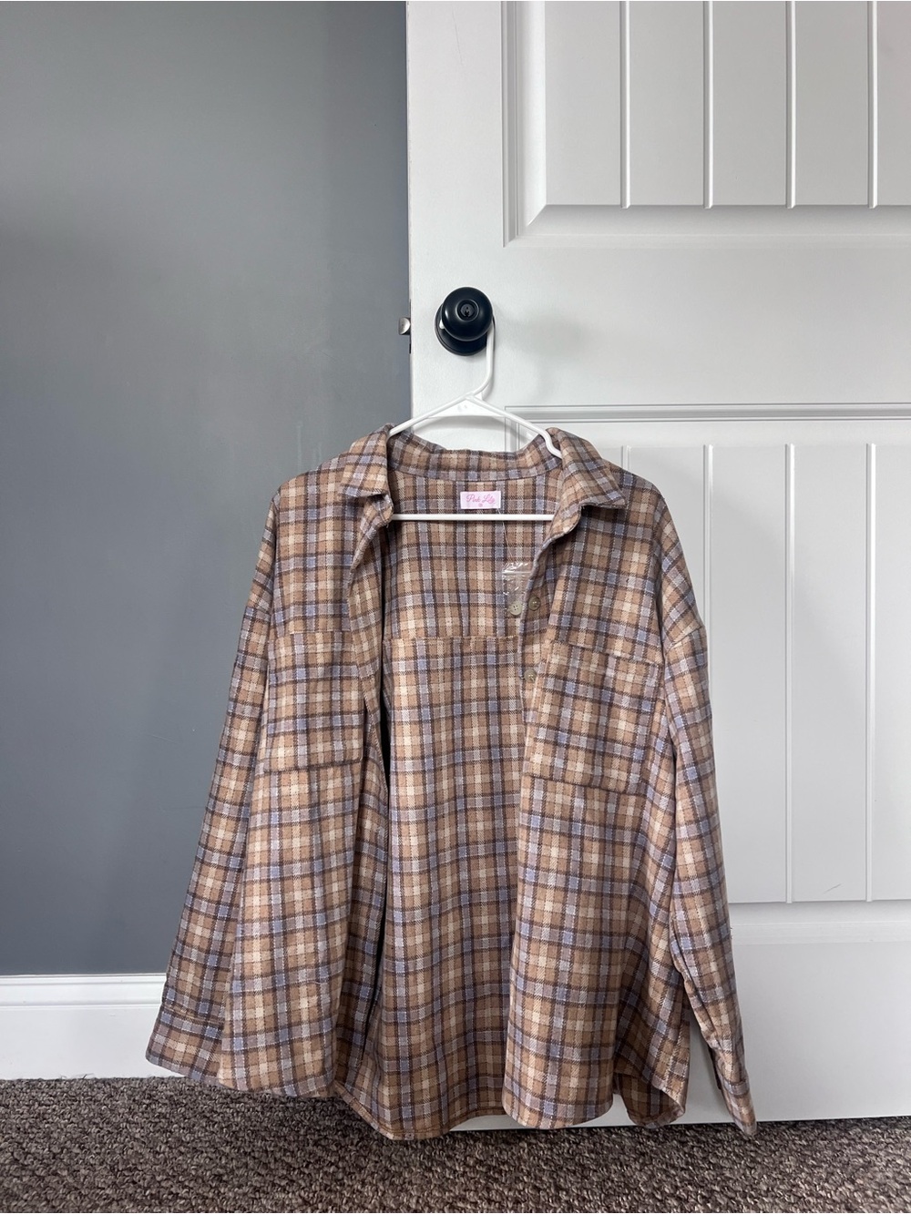 Plaid Button-Front Shirt in Tan and Brown
